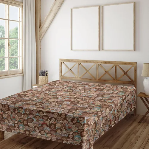 Vista 2 de Ambesonne Hipster Flat Sheet, People Faces from Different Ethnicity Racial Diversity Progressive World Pattern, Soft and Comfortable Top Sheet
