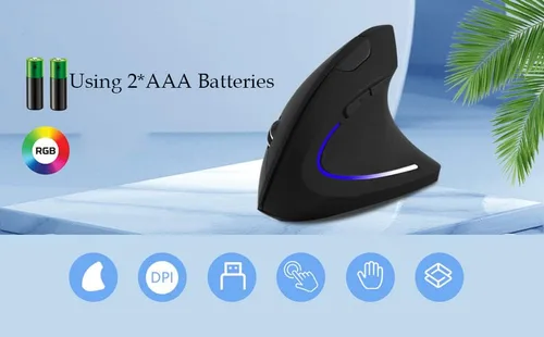 Vista 3 de Ratón vertical inalámbrico negro, ergonómico, vertical, de alta precisión, Ergo, óptico 2.4G, inalámbrico, ligero, con 3 botones ajustables