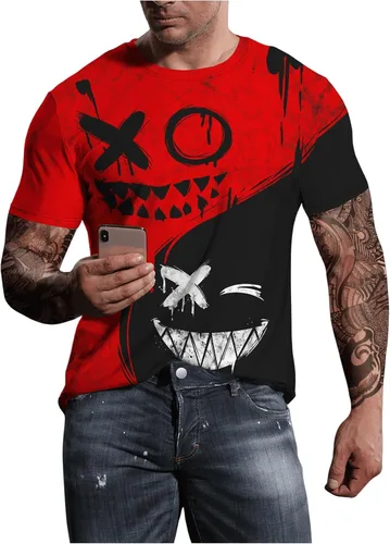 Vista 3 de WDIRARA Camiseta de manga corta con estampado gráfico de dibujos animados de dos tonos para hombre