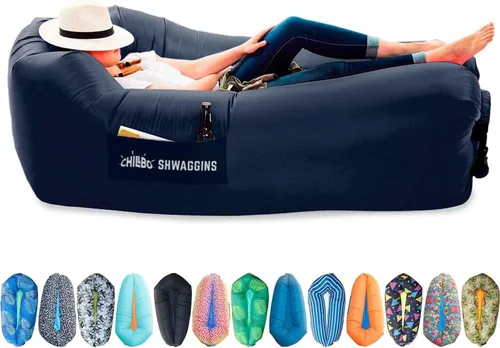 Vista 19 de Chillbo Inflatable Couch – Unique Designs - No-Pump Setup, Ripstop Polyester, Stability Pegs, Fun Prints - Portable Air Inflatable Lounger for
