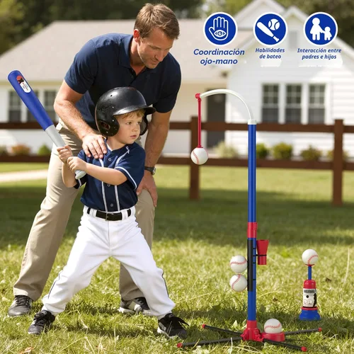 Vista 3 de HYES Juego de béisbol 3 en 1 para niños de 3 a 5 años - Soporte para pelota de tee, tee colgante, lanzador de pelotas y 6 pelotas de sóftbol