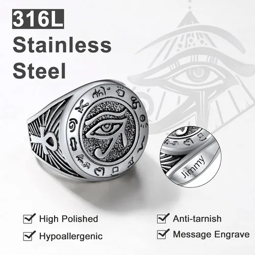 Vista 6 de U7 Jewelry Ankh Rings Ancient Egyptian Eye of Ra Horus Ring Stainless SteelGold PlatedBlack Color Egypt Symbol Rings for Men Women