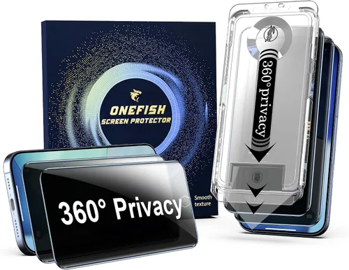 Vista 9 de OneFish para iPhone 14 Pro Protector de pantalla de privacidad, vidrio templado antiespía de 360° por todos los lados, dureza 9H, HD transparente