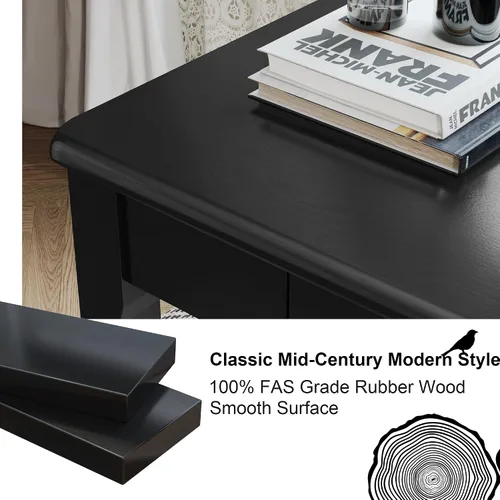 Vista 5 de Escritorio de madera maciza con cajones, escritorios estrechos simples de 24 x 16 pulgadas, mesa de estudio de madera de goma, escritorio pequeño