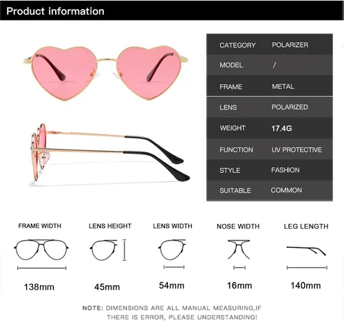 Vista 6 de EYLRIM Gafas de sol polarizadas en forma de corazón para mujer, con bonito marco de metal, 100% protección UV