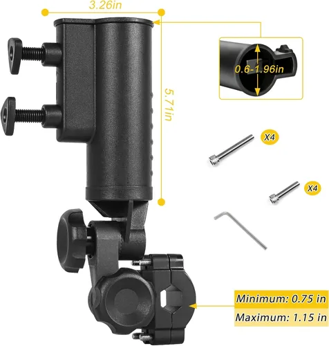 Vista 2 de Soporte de paraguas de carrito de golf resistente con base de aluminio ajustable de 180° para cochecito, bicicleta, silla de ruedas, bicicleta