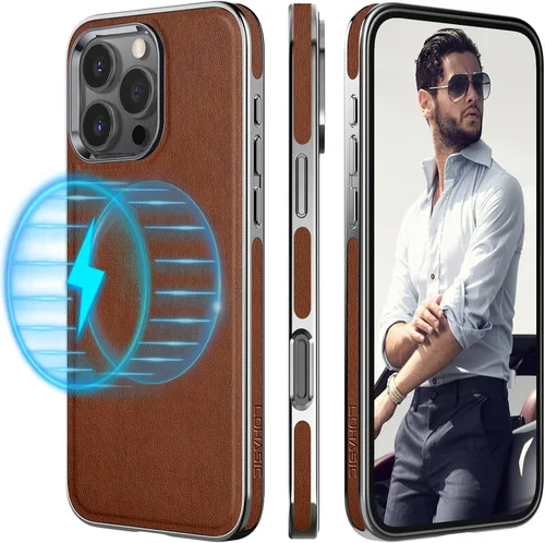 Vista 9 de LOHASIC Funda de piel para iPhone 15 Pro Max, funda magnética suave compatible con accesorios MagSafe, funda de diseño minimalista clásico i Phone