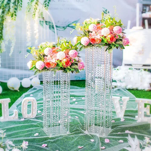 Vista 5 de NUPTIO Soporte para florero de trompeta, 24 pulgadas de alto, dorado, juego de 2 Elegante decoración geométrica de mesa de centro de mesa