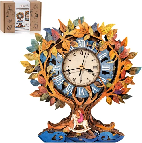 Vista 10 de Rompecabezas de madera 3D para adultos, kit de modelo de reloj de águila calva con péndulo, rompecabezas 3D para adultos, kit de reloj de pared DIY