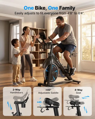 Vista 6 de Merach Bicicleta estática magnética, bicicleta estacionaria de bajo ruido para el hogar con cómodo cojín de asiento, bicicleta giratoria