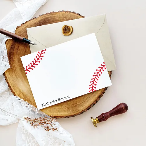Vista 2 de Tarjetas de notas de costura de béisbol Papelería de béisbol personalizada Papelería para niños Notas deportivas de pelota base Juego de 10