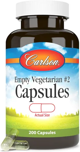 Vista 4 de Carlson - Cápsulas pequeñas vacías vegetarianas #2, fáciles de separar y llenar, con botella con tapa de rosca, 200 cápsulas