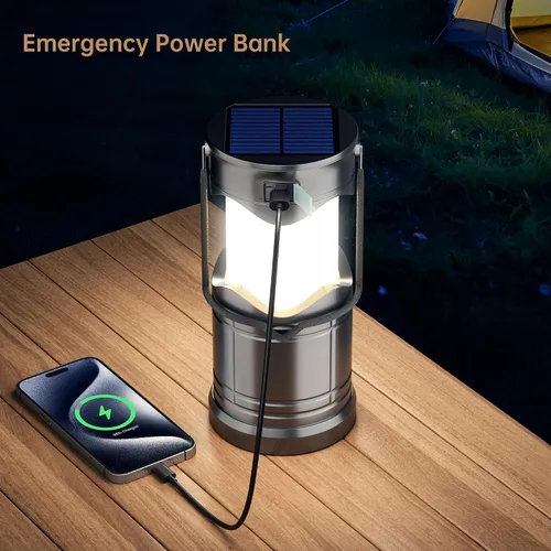 Vista 4 de Lichamp 1 paquete de linterna de camping solar, linternas LED recargables por USB, lámparas de batería con tres modos de alimentación para cortes