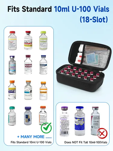 Vista 2 de LengKe Estuche de péptido de 18 ranuras para refrigerador, enfriador de insulina TravelCase para diabéticos estándar de 0.3 fl oz U-100 Viales, 0.3