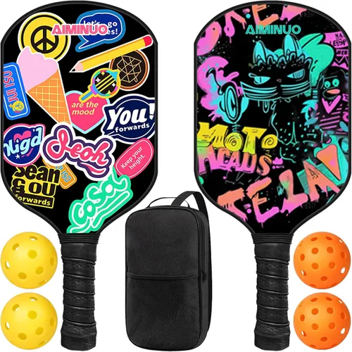 Vista 8 de Palas de pickleball de fibra de vidrio, juego de paletas de pickleball ligeras de 0.63 pulgadas para hombres, mujeres, niños, interiores y exteriores