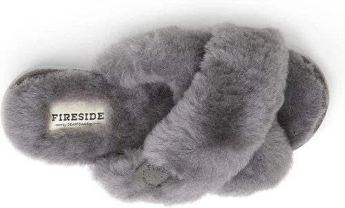 Vista 7 de Fireside by Dearfoams Women's Newcastle Crossband All Over Shearling Easy onOff Slide Slipper