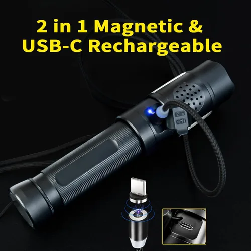 Vista 6 de Linterna electrónica de la varita del silbato para el tráfico, entrenamiento USB C y recargable magnético, luz COB, base de imanes
