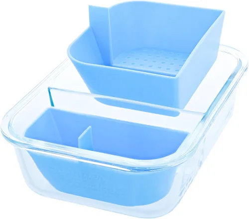 Vista 2 de Herramienta de limpieza de contenedores de vidrio de borosilicato de dos compartimentos con tapa sellable (azul ártico)