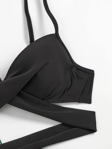 Vista 5 de Floerns Conjunto de bikini de 3 piezas para mujer con push up halter y kimono