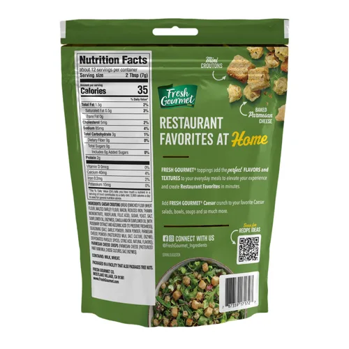Vista 2 de Fresh Gourmet Caesar Crunch - Cobertura para ensalada, 3 onzas, paquete de 12 – Mini crutones y patatas fritas de queso parmesano para ensaladas