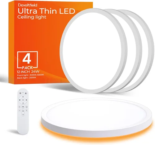 Vista 9 de Lámpara de techo LED regulable con control remoto, 24 W, 2640 lúmenes, 12 pulgadas, luz nocturna cálida de 2000 K y 3000 K-6500 K, moderna lámpara