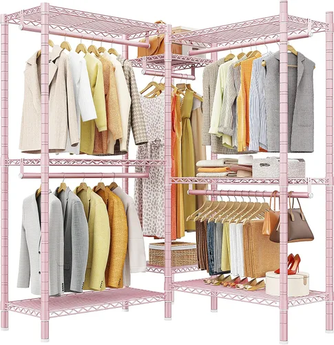 Vista 9 de Raybee Perchero en forma de L para esquina, percheros para colgar ropa, 900 libras, perchero resistente para ropa, 74.5 pulgadas de ancho x 18 Negro