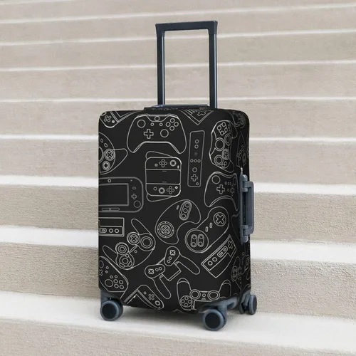 Vista 9 de Lukbfall Fundas elásticas lavables para equipaje con patrón de controlador de videojuegos, protector de equipaje para maleta de viaje, funda