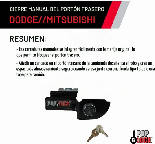 Vista 4 de Cerradura de puerta trasera Pop & Lock PL3600, manual, color negro, para Mitsubishi Raider o Dodge