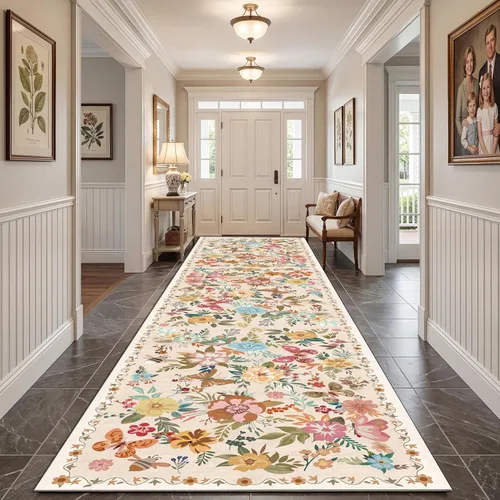 Vista 47 de UKELER Tapete antideslizante para puerta, alfombras de acento modernas para entrada, estilo romántico campestre americano, alfombras de algodón