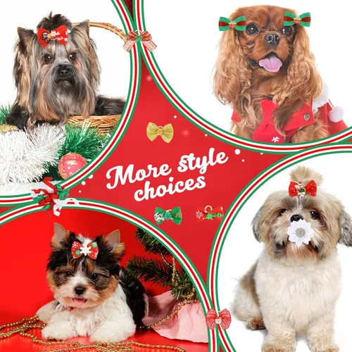Vista 6 de Kacctyen 150 lazos para perros del día de San Patricio con bandas de goma, lazo para el pelo de perro Yorkie con flores del día de San Patricio