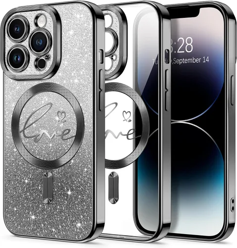 Vista 161 de Hython Funda para iPhone Air con purpurina, compatible con MagSafe Love Heart fundas magnéticas transparentes para teléfono para mujeres y niñas