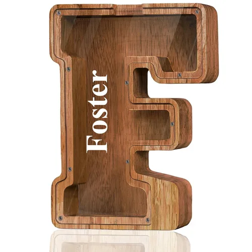 Vista 89 de Alcancía de madera grande personalizada con letras – Alcancía de letras para niños y niñas, regalo de cumpleaños (A)