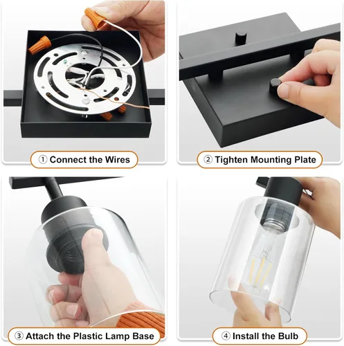 Vista 8 de Accesorios de iluminación de riel de techo para cocina, luces de pared negras de 2 luces, iluminación LED moderna con pantalla de vidrio, cabezal