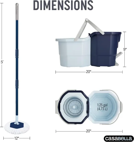 Vista 5 de Sistema de trapeador giratorio Casabella con recambio de cabezal de trapeador extra - Diseño de dos cubos con protector contra salpicaduras, taza