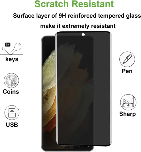 Vista 3 de Protector de pantalla de privacidad para Samsung Galaxy S21 Ultra 5G de vidrio templado de 6.8 pulgadas (paquete de 2) con protector de lente