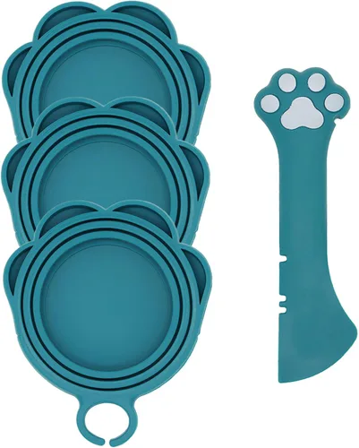 Vista 11 de Cuchara para latas de comida para gatos y 3 tapas de latas, bonitas fundas con forma de pata y abridor para alimentos húmedos, silicona universal