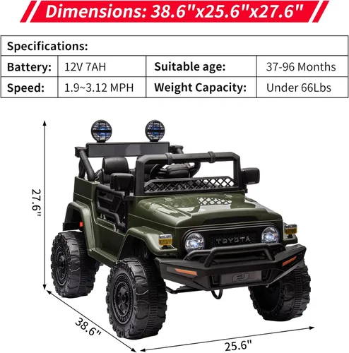 Vista 4 de Auto de paseo de 12 V para niños, camión Toyota con licencia, automóvil eléctrico para niños con control remoto, música, luces LED, sistema