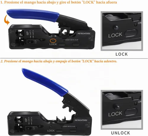 Vista 4 de Herramienta de crimpado RJ45 Herramienta de crimpado Ethernet Cortador de alambre Crimper para Cat7 Cat6a Cat6 Cat5e Pasa a través de conectores