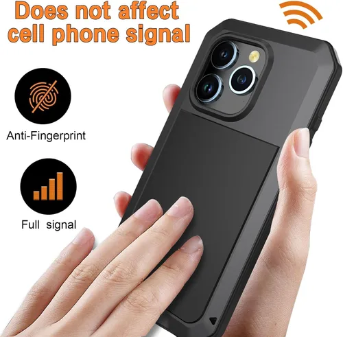 Vista 6 de Funda para iPhone 12 Pro Max, funda protectora de cuerpo completo 360, resistente, a prueba de golpes, funda de metal de aluminio con protector