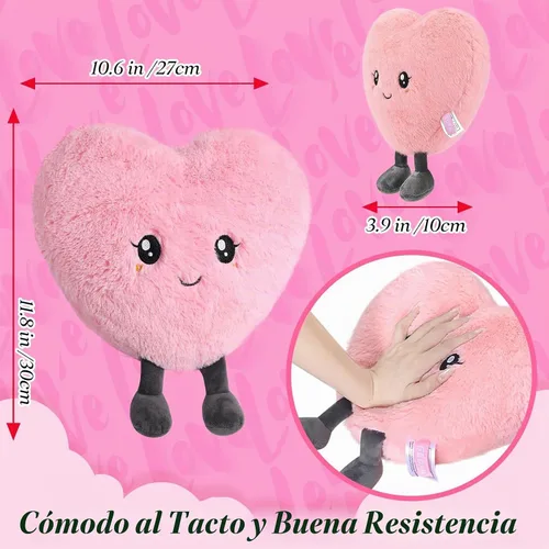 Vista 3 de Almohada de corazón rosa de 11.8 pulgadas, almohada de amor, bonita felpa, almohadas de corazón para vivir, animales de peluche aptos