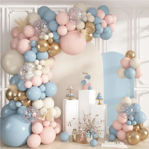 Vista 14 de Ouddy Life - Kit de guirnalda de arco de globos azul polvoriento, 152 piezas, diferentes tamaños Azul y blanco