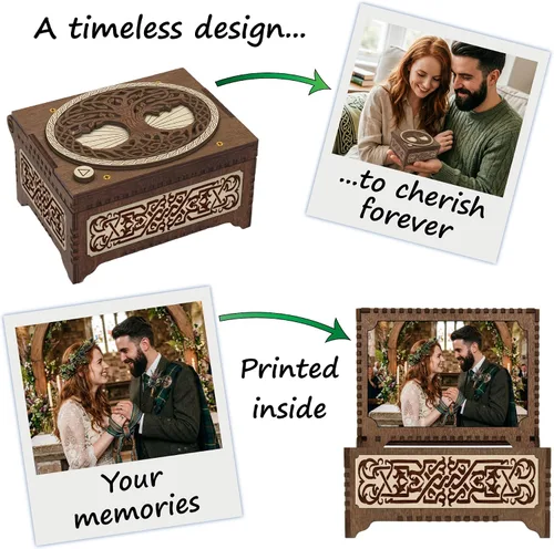 Vista 3 de Celtic Tree of Life - Caja de música MP3 personalizada, reproduce cualquier canción, impresión de fotos personalizada y texto