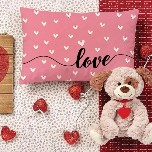 Vista 4 de GEEORY GW05-12 - Juego de 2 fundas de almohada para el día de San Valentín de 12 x 20 pulgadas, fundas de almohada decorativas con corazones rosados