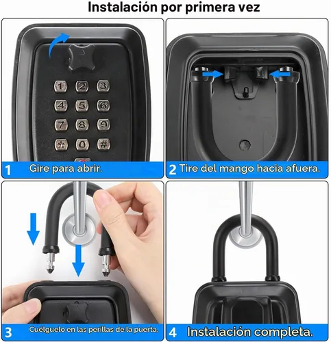Vista 4 de Cididu Caja de bloqueo de llave para exterior, caja de seguridad impermeable con combinación de botón de 12 dígitos y grillete extraíble, llaves
