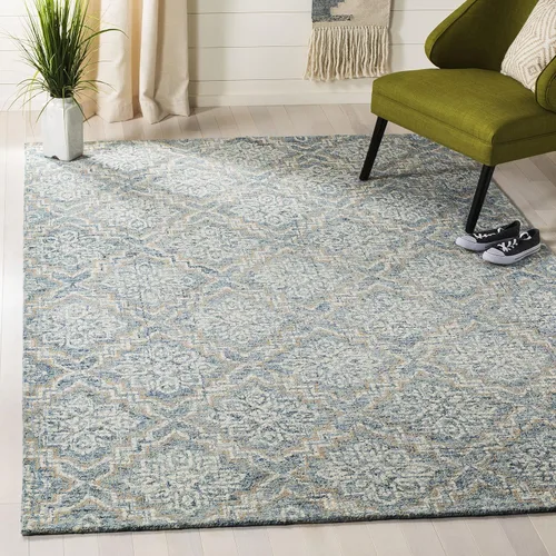 Vista 3 de SAFAVIEH Abstract Collection - Alfombra decorativa, 2 x 3 pies, azul y gris, lana hecha a mano, ideal para zonas de alto tráfico en entrada, sala