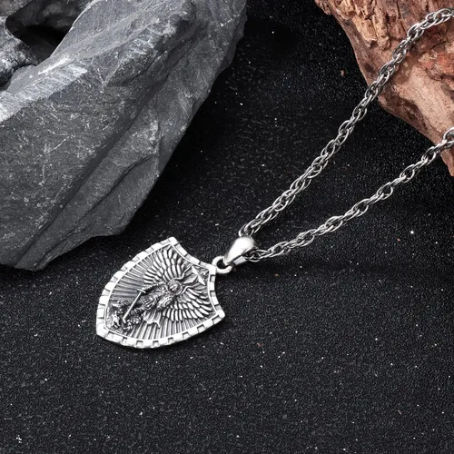 Vista 3 de Aniu Collar de plata de ley S925 de San MiguelSan CristópaloSan BenitoSan Jesús para hombres y mujeres, arcángel, RaguelUriel, colgante de amuleto