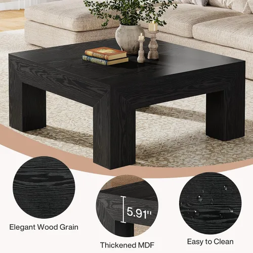 Vista 5 de Tribesigns Mesa auxiliar cuadrada de 39.4 pulgadas para sala de estar, mesa de cóctel central de decoración de granja con patas de madera