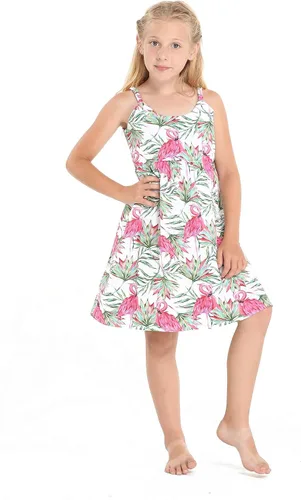 Vista 5 de Hecho en Hawaii Luau Vestido con tirantes elásticos en crema flamenco