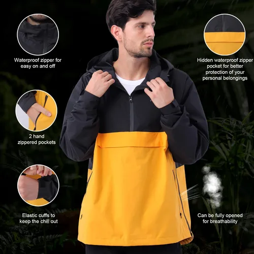 Vista 3 de YINGJIELIDE Chaqueta impermeable con capucha para hombre, abrigo de vela aislado a prueba de viento, sudadera con capucha Softshell cortavientos
