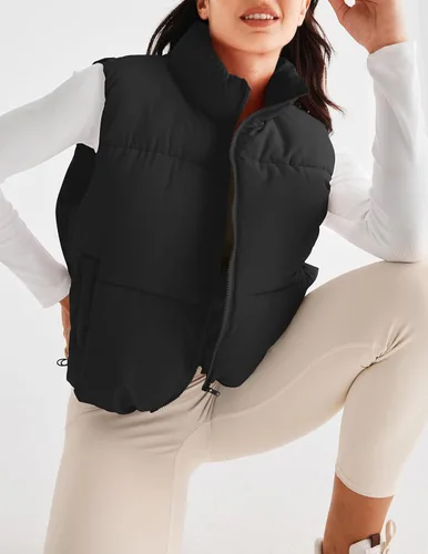 Vista 4 de MEROKEETY Chaleco acolchado para mujer, cuello alto, con cremallera, sin mangas, con bolsillos